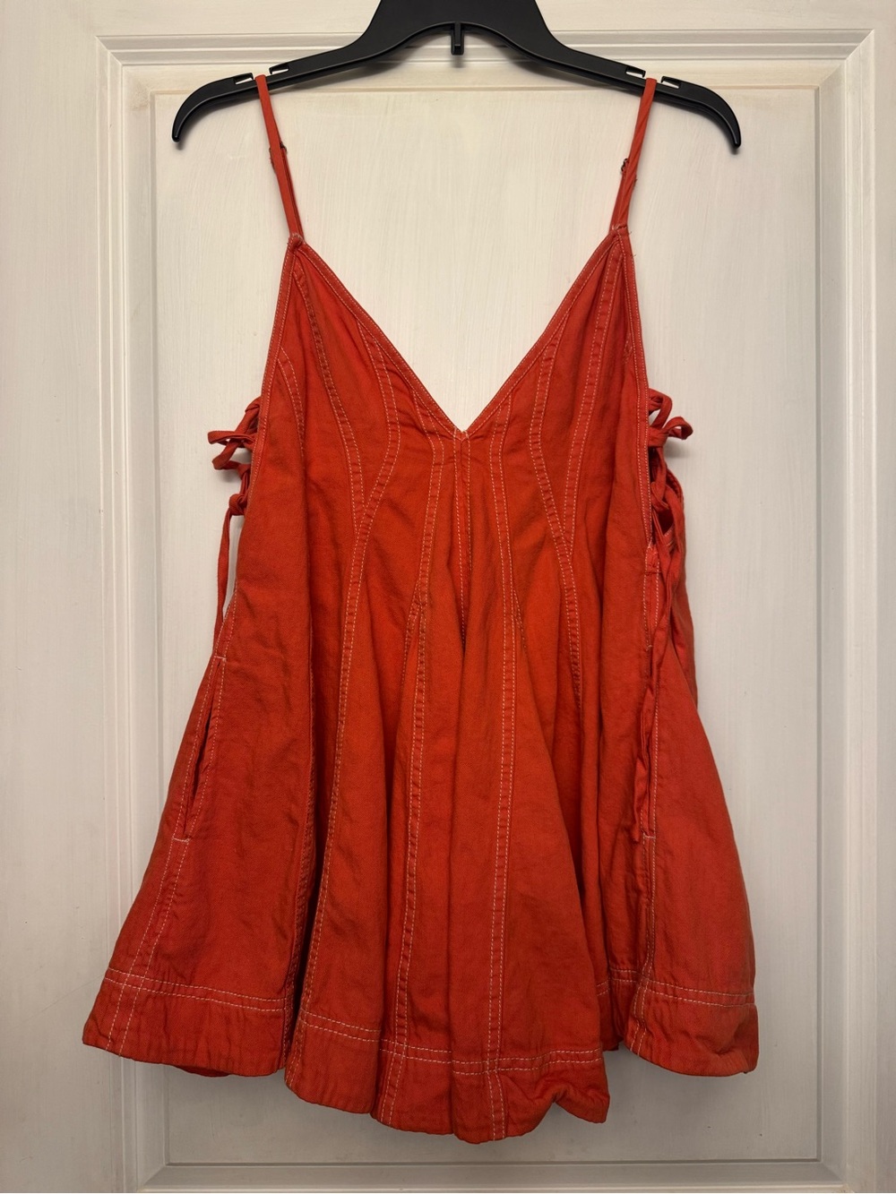 Free People Red V-Neck Tie-Side Mini Romper